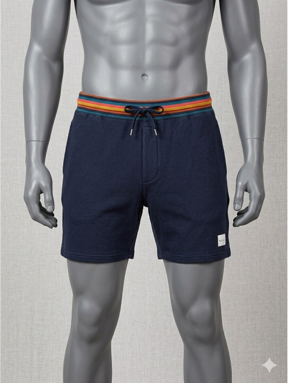 Paul Smith Navy Cotton Jersey Lounge Shorts Artist Stripe Waistband Men’s Size S